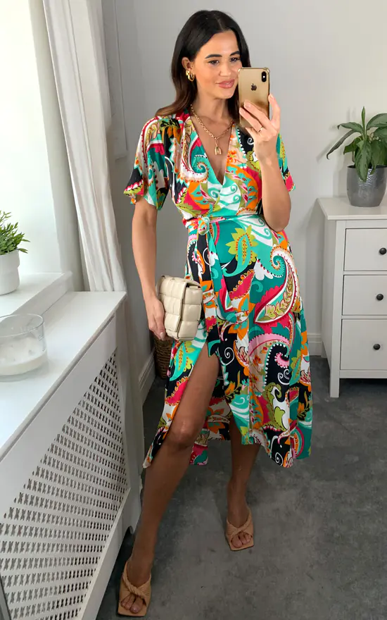 D.Anna Multicolour Paisley Floral Wrap Dress With Belt Fastening 1 D.Anna Multicolour Paisley Floral Wrap Dress With Belt Fastening