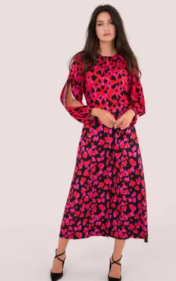 Closet London Puff Sleeve Midaxi Dress In Red Heart Print