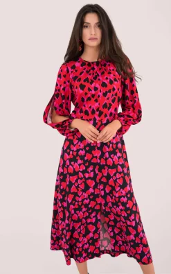 Closet London Puff Sleeve Midaxi Dress In Red Heart Print -DRESSES SHOP D5420 DSC 7584