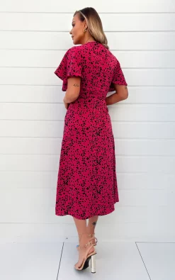 AX Paris Pink And Black Printed Split Skirt Midi Dress 5 AX Paris Pink And Black Printed Split Skirt Midi Dress -DRESSES SHOP DA1556PINK 3