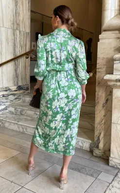 AX Paris Green Floral Wrap Shirt Midi Dress -DRESSES SHOP DA1590GREEN 3
