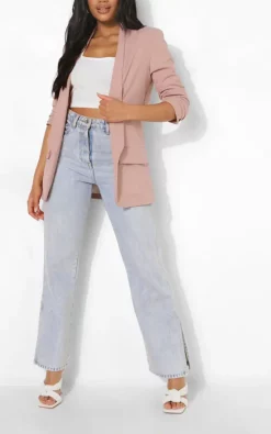 JustYourOutfit Dusty Pink Ruched Sleeve Blazer -DRESSES SHOP Dusty Ruched Sleeve Blazer 1