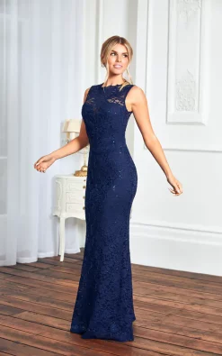 Sistaglam Eliora Navy All Over Sequin Lace Maxi Dress