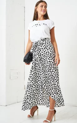 Love Frontrow White And Black Leopard Print Maxi Wrap Skirt -DRESSES SHOP Frontrow 26 01 21 96