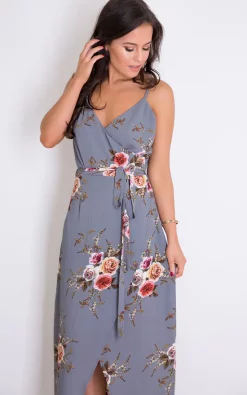 Girl In Mind Mia Floral Wrap Maxi Grey -DRESSES SHOP GIM Ecom 22 03 170083
