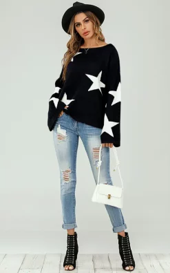 FS Collection Wide Sleeve Oversize Black Jumper With White Star
