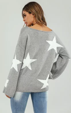 FS Collection Wide Sleeve Oversize Grey Jumper With White Star -DRESSES SHOP IMG 0598 1