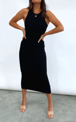 Pretty Lavish Billie Ribbed Racer Midi Dress Black