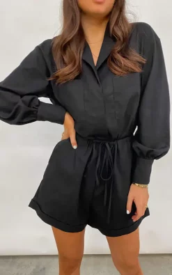 Pretty Lavish Skyla Linen Playsuit Black -DRESSES SHOP IMG 6325