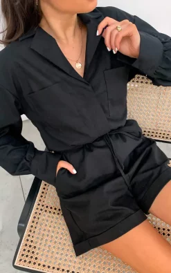 Pretty Lavish Skyla Linen Playsuit Black