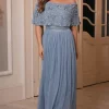 Sistaglam Petite Iriana Blue Off The Shoulder Maxi Dress