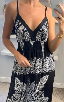 Izabel London Black And White Mosaic Print Maxi Dress -DRESSES SHOP Izabel Sasha 20.06.222