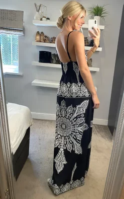 Izabel London Black And White Mosaic Print Maxi Dress -DRESSES SHOP Izabel Sasha 20.06.224