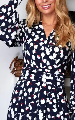 Jolie Moi Nancy Long Sleeve Maxi Dress, Navy White Floral -DRESSES SHOP JOLI MOI 278
