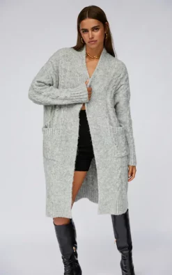 SNDYS Light Grey Cable Knit Cardigan
