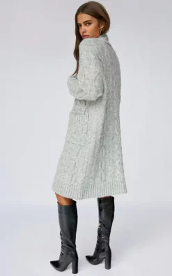 SNDYS Light Grey Cable Knit Cardigan -DRESSES SHOP Jet Cable Knit Cardi Marle Grey 3
