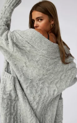 SNDYS Light Grey Cable Knit Cardigan -DRESSES SHOP Jet Cable Knit Cardi Marle Grey 4