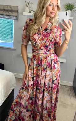 Jolie Moi Akayla Printed Jersey Maxi Dress, Orange Multi -DRESSES SHOP JolieMoi Sasha 11 08 2217