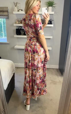 Jolie Moi Akayla Printed Jersey Maxi Dress, Orange Multi -DRESSES SHOP JolieMoi Sasha 11 08 2219