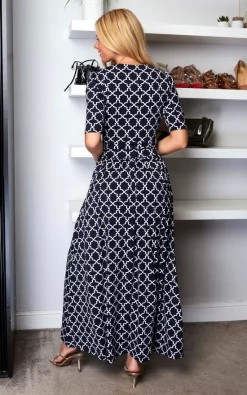 Jolie Moi Kiera Wrap Front Maxi Dress, Navy Geo -DRESSES SHOP JolieMoi sasha 25.05.2268