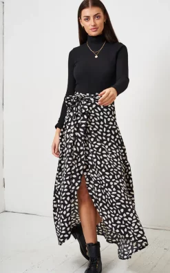 Love Frontrow Black And White Leopard Print Maxi Wrap Skirt -DRESSES SHOP Love Frontrow black Leopard maxi wrap skirt 191