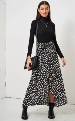 Love Frontrow Black And White Leopard Print Maxi Wrap Skirt