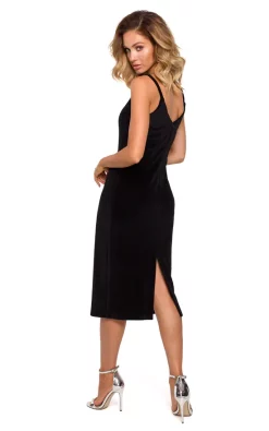 MOE Velvet Midi Dress With Belt In Black -DRESSES SHOP M639 BLACK 2b