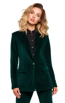 MOE Velvet Classic Jacket In Green
