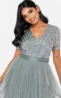 Maya Deluxe Misty Green Stripe Embellished Maxi Dress With Sash Belt -DRESSES SHOP MAYA ICONS JUN22 162