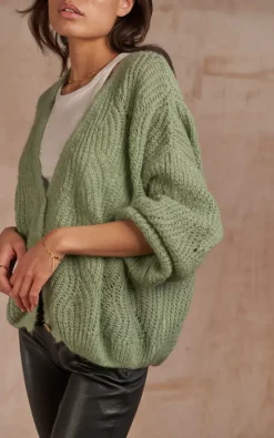 Charli Knitted Button Up Cardigan In Light Green