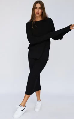 SNDYS Black Knitted Midi Skirt