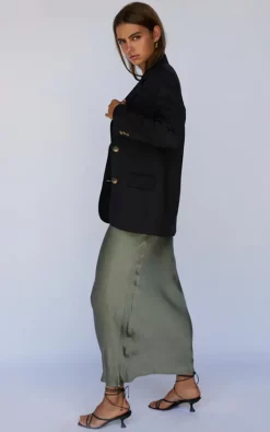 SNDYS Khaki Satin Midi Skirt -DRESSES SHOP Melody Skirt Khaki Axel Blazer Black 4