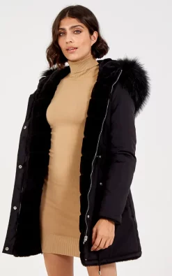 Blue Vanilla Sylvia Black Reversible Fur Parka Coat 7 Blue Vanilla Sylvia Black Reversible Fur Parka Coat -DRESSES SHOP NL7102 BLACK 38