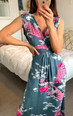 Ruby Rocks Charcoal Grey Peacock Floral Summer Maxi Dress -DRESSES SHOP Photo 30 06 2021 RubyRocks 10 35 33