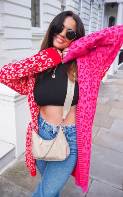 Girl In Mind Quinn Mixed Print Long Cardigan Red/Pink
