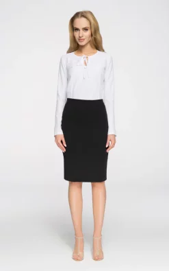 MOE Black, Stretch Knit, Plain Pencil Skirt With An Exposed, Back Zip. Unlined.