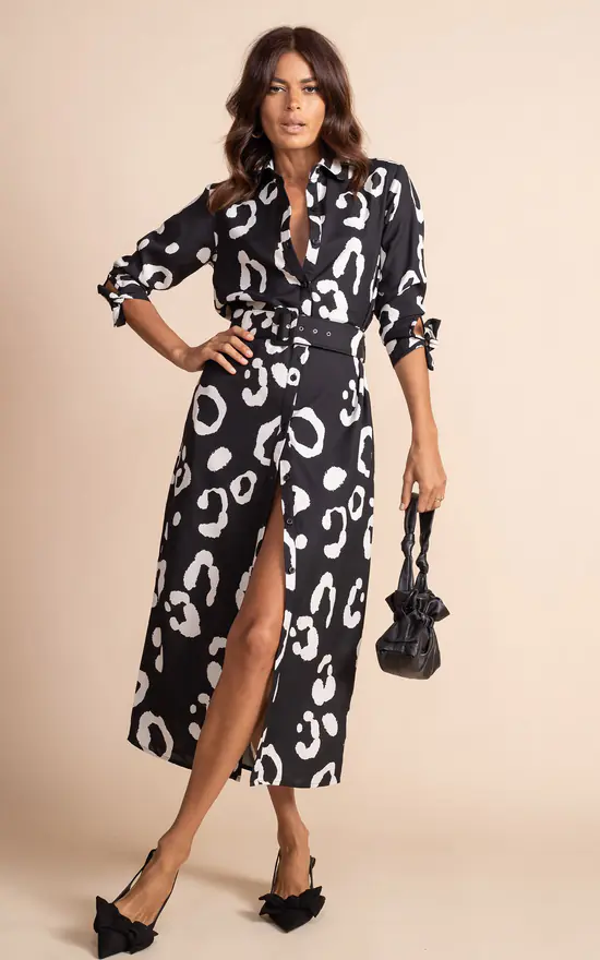 Dancing Leopard Alva Midi Shirt Dress In Oversized Mono Leopard 1 Dancing Leopard Alva Midi Shirt Dress In Oversized Mono Leopard