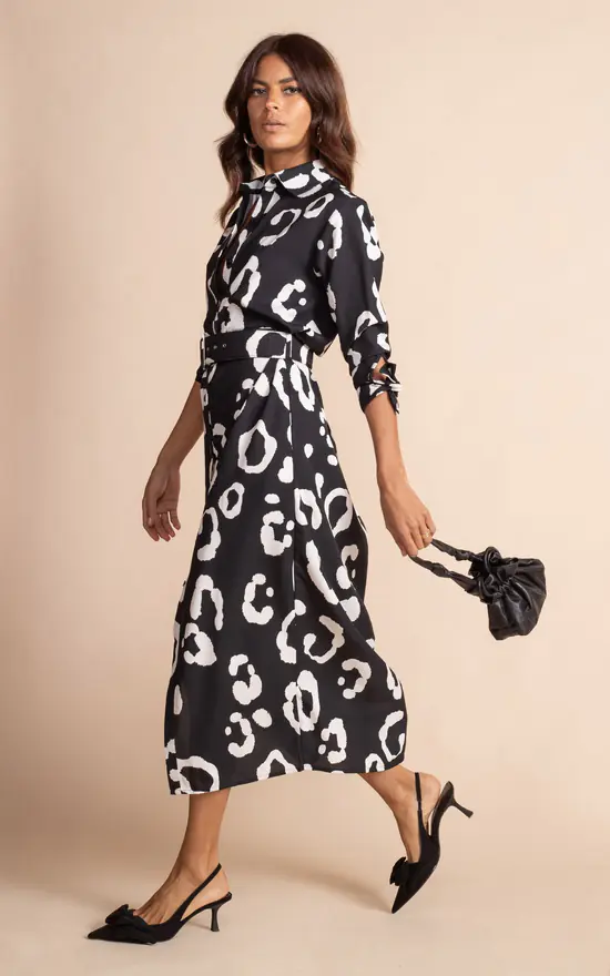 Dancing Leopard Alva Midi Shirt Dress In Oversized Mono Leopard 2 Dancing Leopard Alva Midi Shirt Dress In Oversized Mono Leopard - Image 2