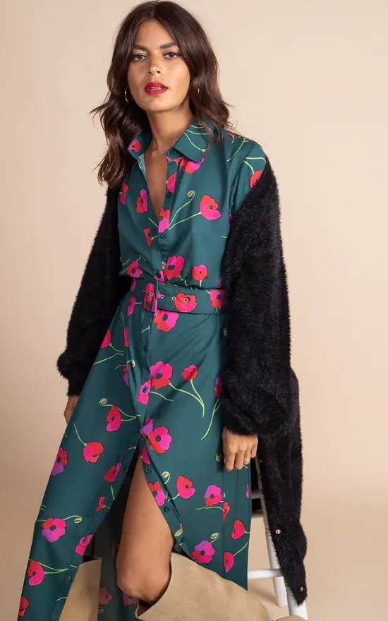 Dancing Leopard Dove Dress In Poppies On Dark Green 2 Dancing Leopard Dove Dress In Poppies On Dark Green - Image 2