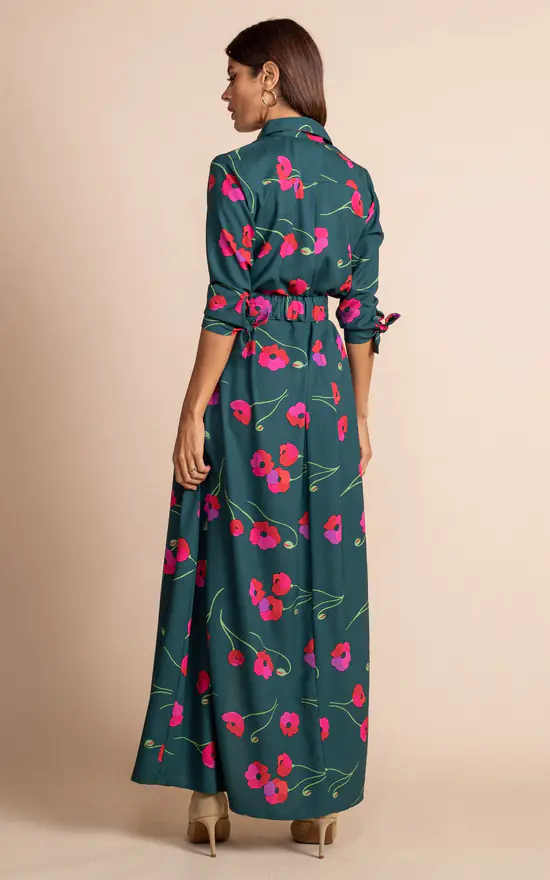 Dancing Leopard Dove Dress In Poppies On Dark Green 3 Dancing Leopard Dove Dress In Poppies On Dark Green - Image 3