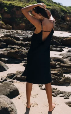 SNDYS Linen Midi Slip Dress In Black -DRESSES SHOP SED326BLACK5