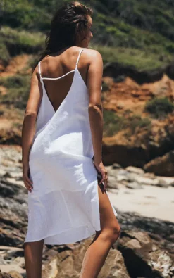 SNDYS Linen Midi Slip Dress In White -DRESSES SHOP SED326WHITE1