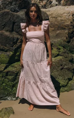 SNDYS Square Neck Linen Maxi Dress In Baby Pink