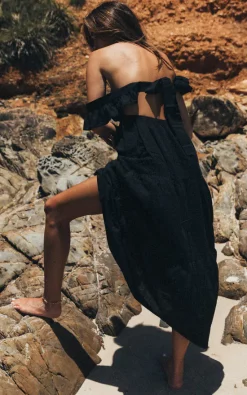 SNDYS Square Neck Linen Maxi Dress In Black -DRESSES SHOP SED347BLACK3