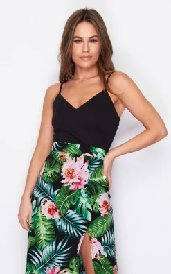 Girl In Mind Farah Cami Split Maxi Dress Green Tropical Print -DRESSES SHOP SI5450 2