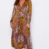 Girl In Mind Adrianna Tie Waist Long Sleeve Wrap Midaxi Dress Animal Print