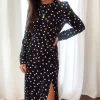 Girl In Mind Cass Long Sleeves Split Leg Midi Dress Polka