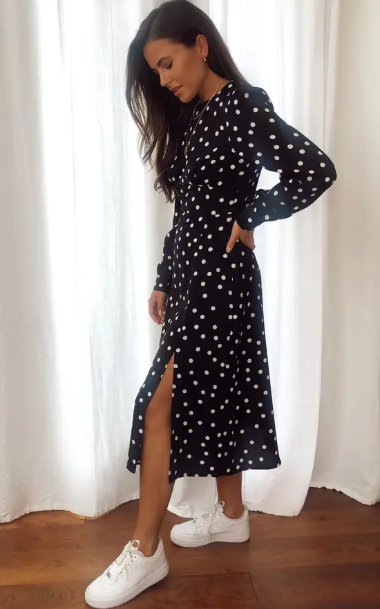 Girl In Mind Cass Long Sleeves Split Leg Midi Dress Polka 4 Girl In Mind Cass Long Sleeves Split Leg Midi Dress Polka - Image 4