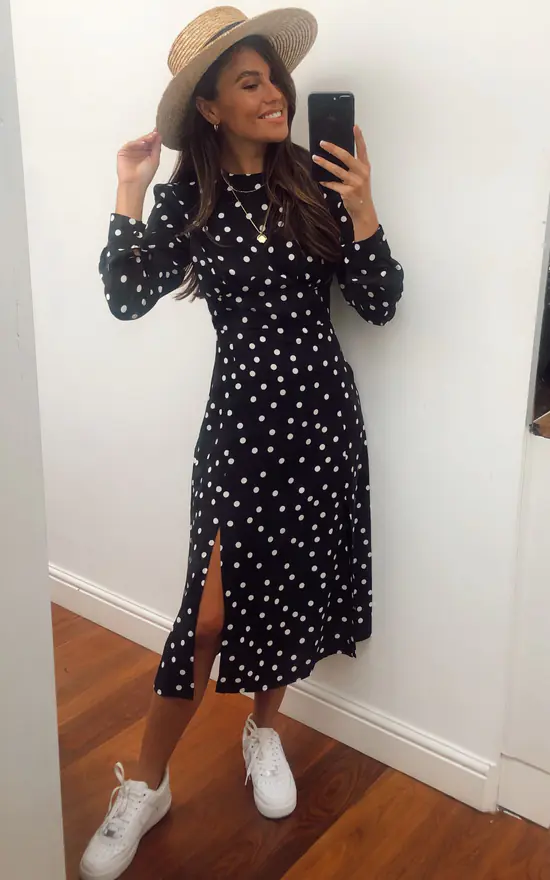 Girl In Mind Cass Long Sleeves Split Leg Midi Dress Polka 2 Girl In Mind Cass Long Sleeves Split Leg Midi Dress Polka - Image 2