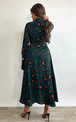 Girl In Mind Brielle Long Sleeve Shirt Maxi Dress Emerald/Orange Leopard -DRESSES SHOP SI7049 C.2